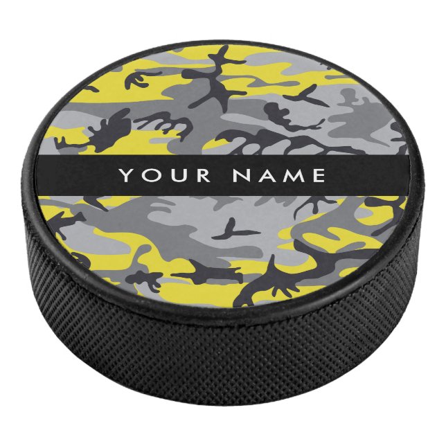 Disco De Hockey Camuflaje amarillo y gris Tu nombre personaliza (3/4)