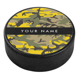 Disco De Hockey Camuflaje amarillo y verde Tu nombre Personaliza