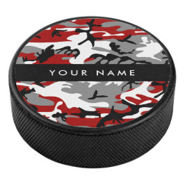 Disco De Hockey Camuflaje rojo y gris Tu nombre Personaliza
