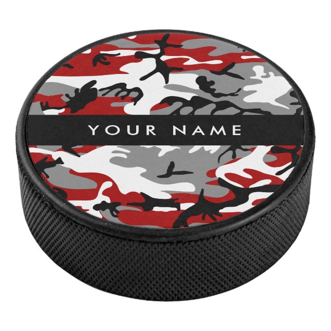 Disco De Hockey Camuflaje rojo y gris Tu nombre Personaliza (3/4)