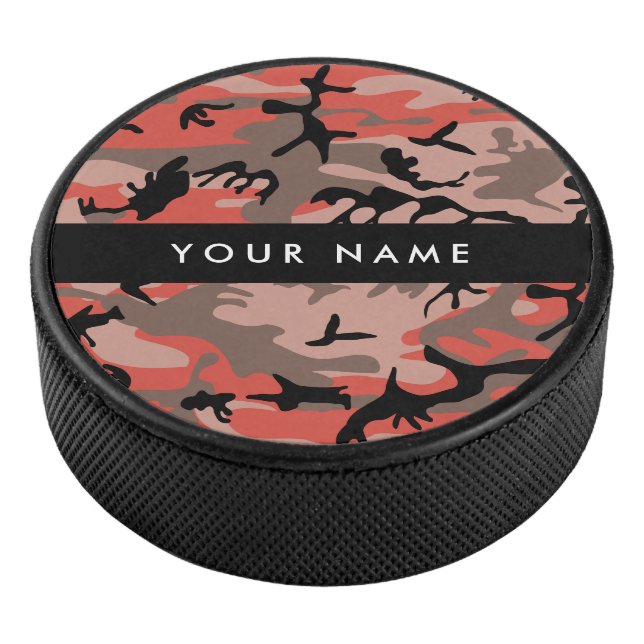 Disco De Hockey Camuflaje rojo y marrón Tu nombre Personaliza (3/4)