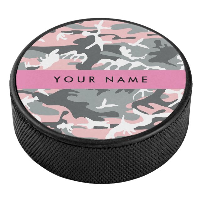 Disco De Hockey Camuflaje rosa y gris Tu nombre Personaliza (3/4)