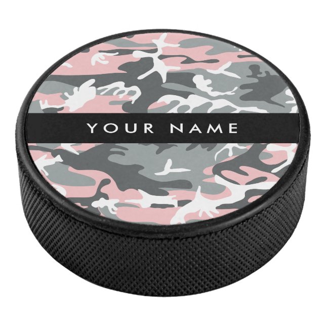 Disco De Hockey Camuflaje rosa y gris Tu nombre Personaliza (3/4)