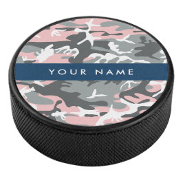 Disco De Hockey Camuflaje rosa y gris Tu nombre Personaliza