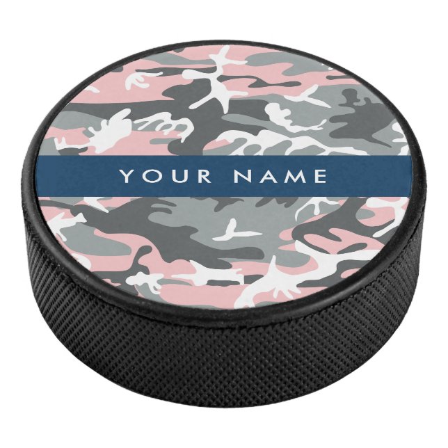 Disco De Hockey Camuflaje rosa y gris Tu nombre Personaliza (3/4)