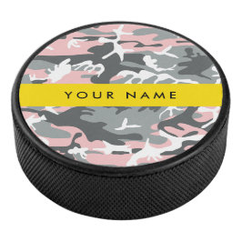 Disco De Hockey Camuflaje rosa y gris Tu nombre Personaliza