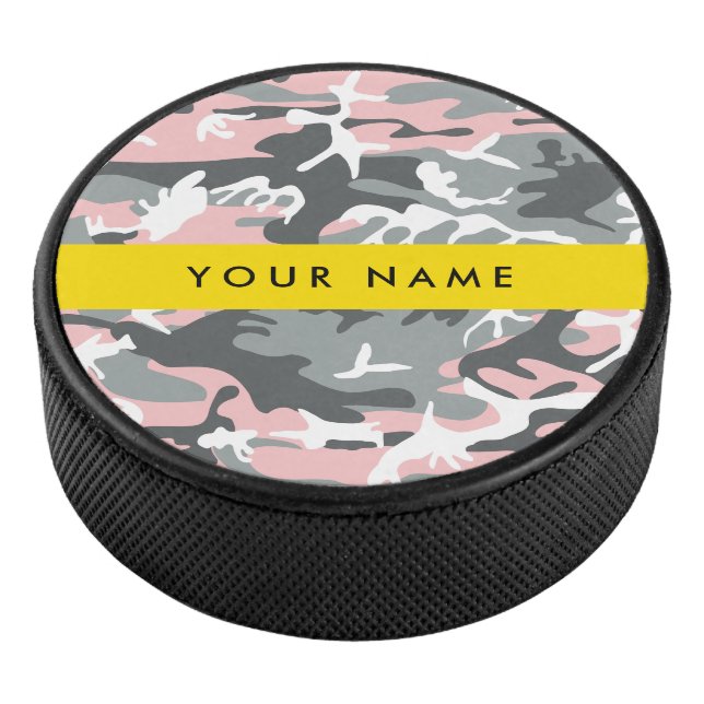 Disco De Hockey Camuflaje rosa y gris Tu nombre Personaliza (3/4)