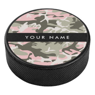 Disco De Hockey Camuflaje rosa y verde Personaliza tu nombre