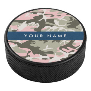 Disco De Hockey Camuflaje Rosa y Verde Personaliza tu nombre