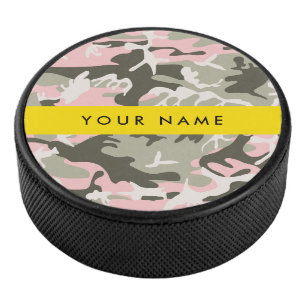 Disco De Hockey Camuflaje rosa y verde Personaliza tu nombre