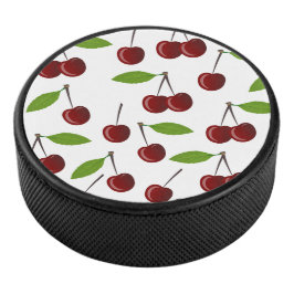 Disco De Hockey Cerezo Rojo, Patrón De Cerezas, Hojas, Fruta