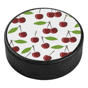 Disco De Hockey Cerezo Rojo, Patrón De Cerezas, Hojas, Fruta
