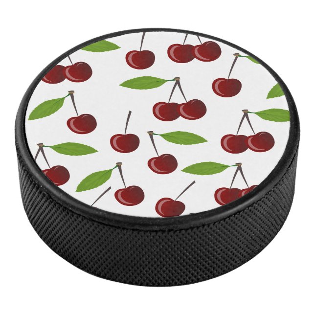 Disco De Hockey Cerezo Rojo, Patrón De Cerezas, Hojas, Fruta (3/4)