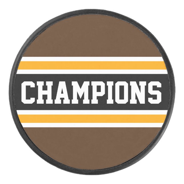 Disco De Hockey CHAMPIONS Atlético Brown Yellow Black Stripes (Anverso)