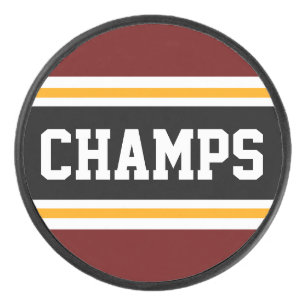 Disco De Hockey CHAMPS Deep Red Black Yellow Sporty Strips