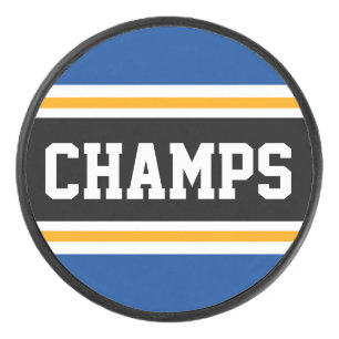 Disco De Hockey CHAMPS Diversión Negrita Azul Amarillo Carreras Ra