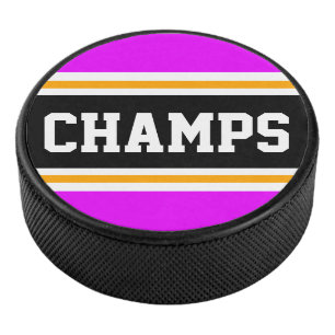 Disco De Hockey CHAMPS Fun Bright Pink Black Yellow Carreras Strip