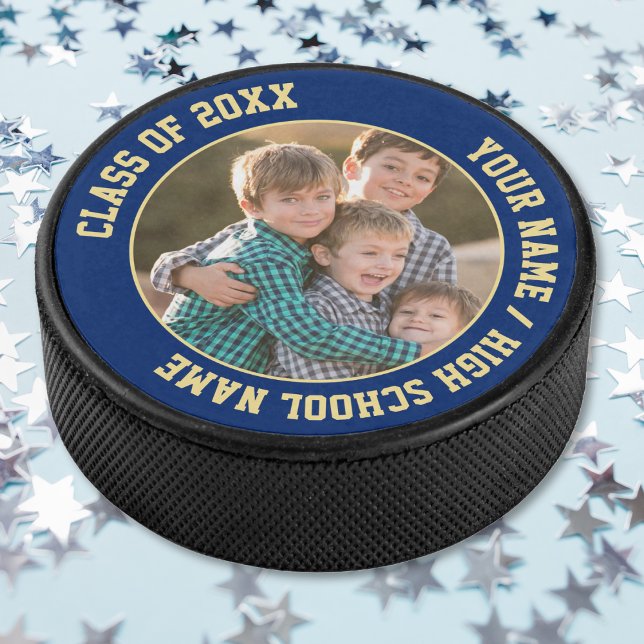 Disco De Hockey Clase de la foto del partido de graduación escolar (Class of 2024 School Graduation Party Gift Photo Hockey Puck)