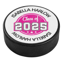 Disco De Hockey Clase de nombre de graduado rosado 2025
