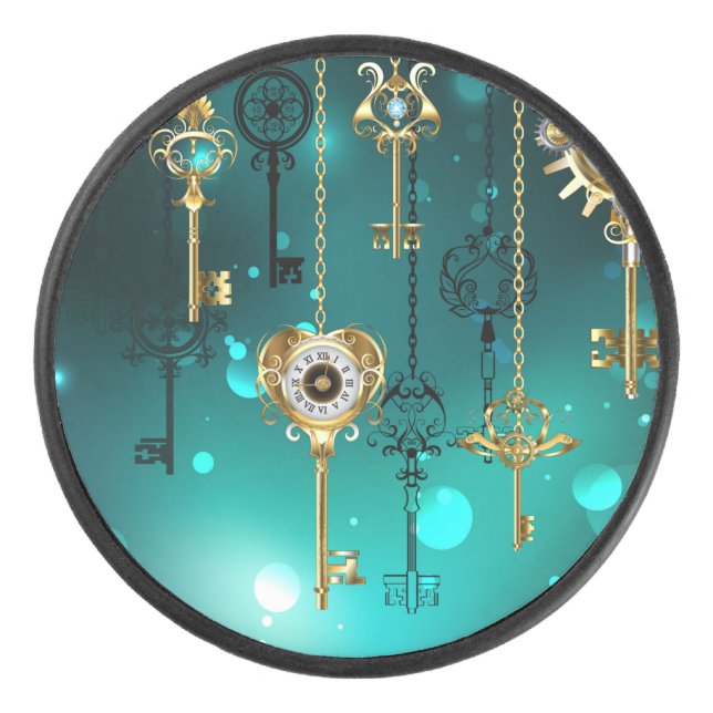 Disco De Hockey Claves de esqueleto antiguas sobre fondo verde (Anverso)