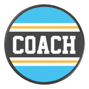 Disco De Hockey COACH cielo azul franjas de hockey amarillo blanco