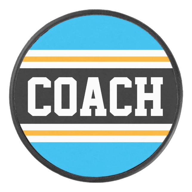 Disco De Hockey COACH cielo azul franjas de hockey amarillo blanco (Anverso)