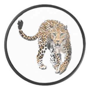 Disco De Hockey color de agua leopardo jungla gato pintado de verd