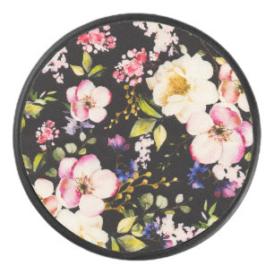 Disco De Hockey Color de agua rosa Rozas amarillas fondo negro