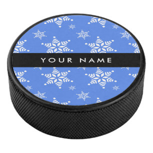 Disco De Hockey Copos de nieve blancos, azul, tu nombre, personali