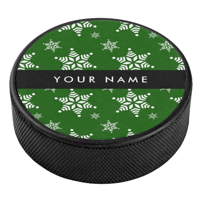 Disco De Hockey Copos de nieve blancos, verdes, tu nombre, persona (3/4)