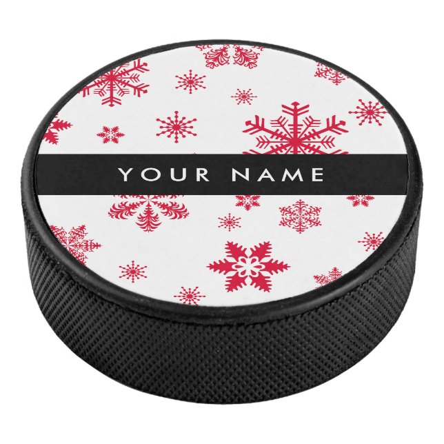 Disco De Hockey Copos de nieve rojos, tu nombre, personaliza (3/4)