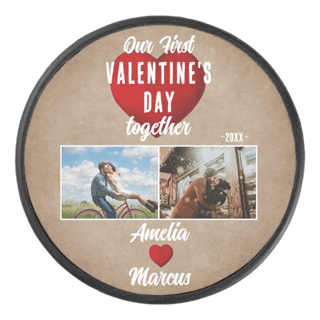 Disco De Hockey Corazón rojo nuestro primer San Valentín juntos 2  (Anverso)