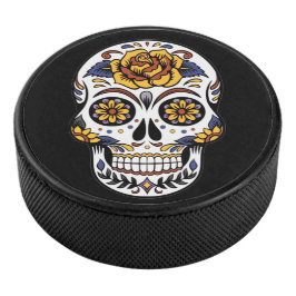 Disco De Hockey Cráneo de azúcar rosa amarillo en negro