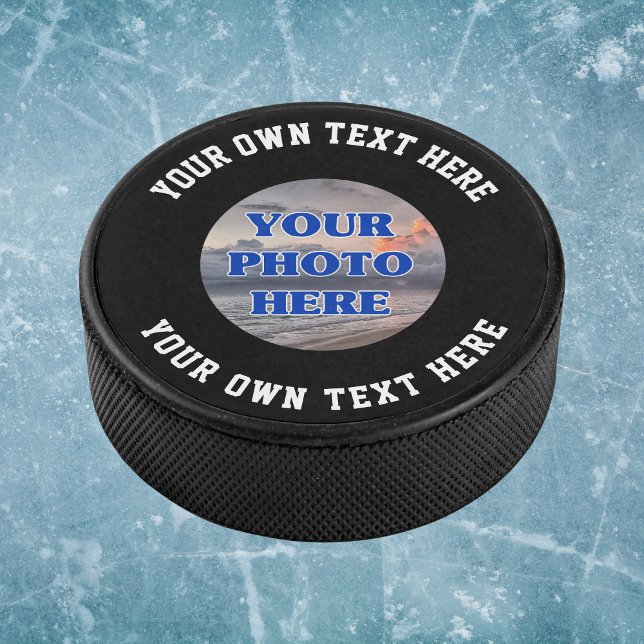 Disco De Hockey Crear su propio texto fotográfico personalizado (Ice hockey puck to personalize with your text.)