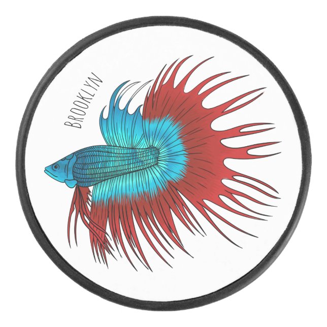 Disco De Hockey Crowntail betta fish cartoon illustration (Anverso)