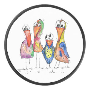Disco De Hockey Cuatro pájaros alegres y coloridos
