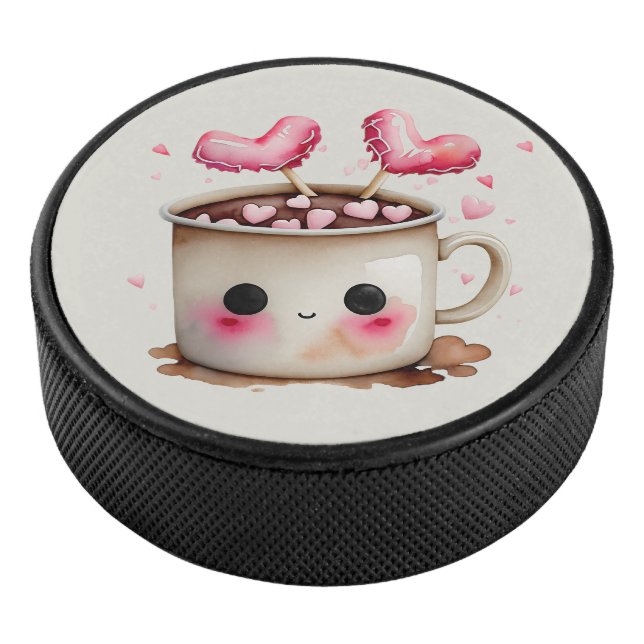 Disco De Hockey Cuidada acuarela chocolate caliente Mug (3/4)