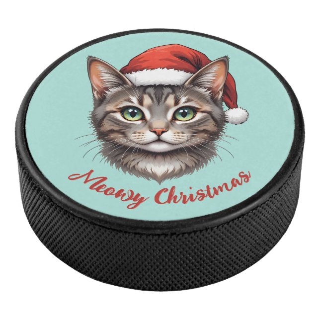 Disco De Hockey Custom Cute Christmas Cat with Santa Hat (3/4)