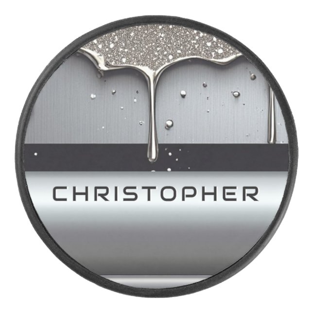 Disco De Hockey Custom Name With Dripping Liquid Metal (Anverso)