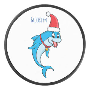 Disco De Hockey Cute dolphin with Santa hat cartoon