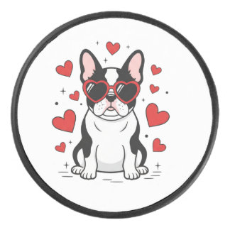 Disco De Hockey Cute Frenchie in Love Heart Sunglasses Illustratio