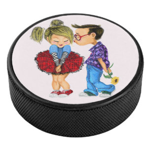Disco De Hockey Cute Pareja Romántica - Amor - Beso El día de Sa