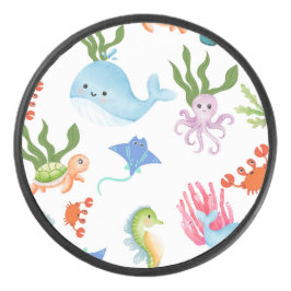 Disco De Hockey Cute Underwater Friends – Ocean Animals Pattern 