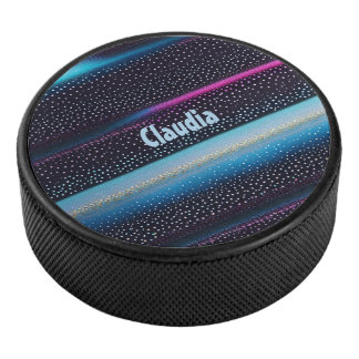 Disco De Hockey Diagonale Streifen und Punkte Muster schwarz, blau
