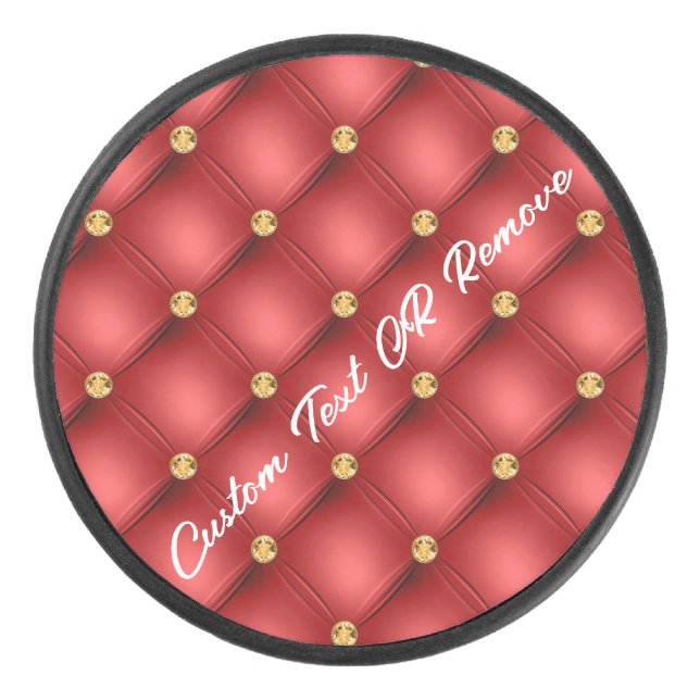 Disco De Hockey Diamante de oro rojo Personalizado tachonado trozo (Anverso)