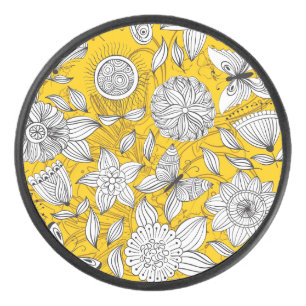 Disco De Hockey Diseño abstracto floral blanco amarillo lindo
