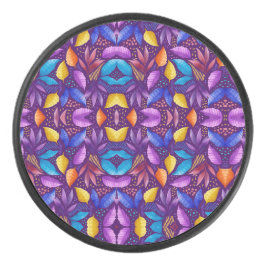 Disco De Hockey Diseño de mandala colorido sobre un fondo púrpura