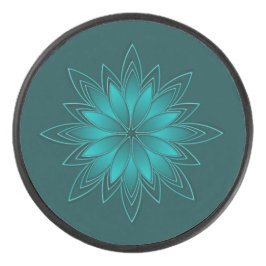Disco De Hockey Diseño de Mandala de Hoja Verde Azulada en Cian Os