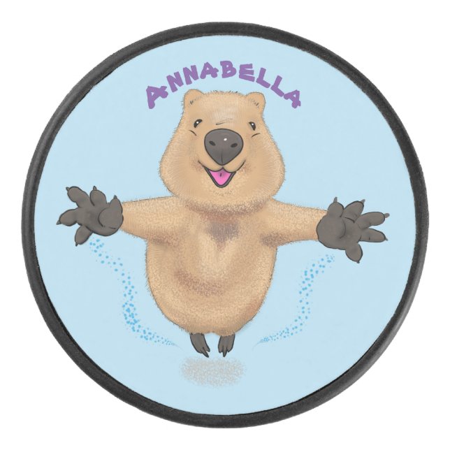 Disco De Hockey Diseño de personalizados de quokka saltando feliz (Anverso)