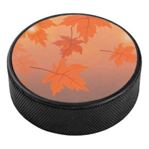 Disco De Hockey Diseño otoñal con hojas de arce y efecto bokeh
